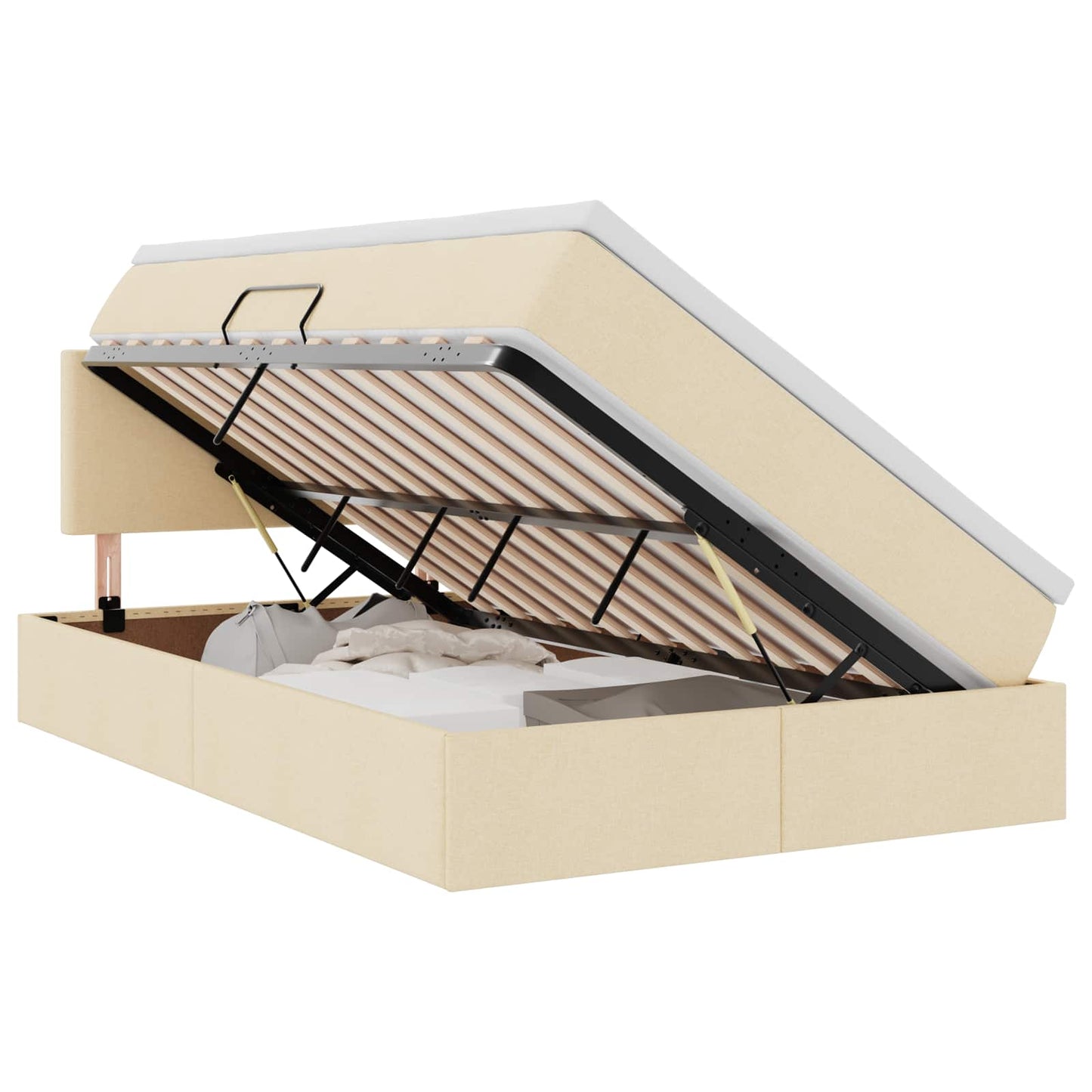 vidaXL LED Κρεβάτι αποθήκευσης με στρώμα Κρεμ 120 x 190 cm Ύφασμα
