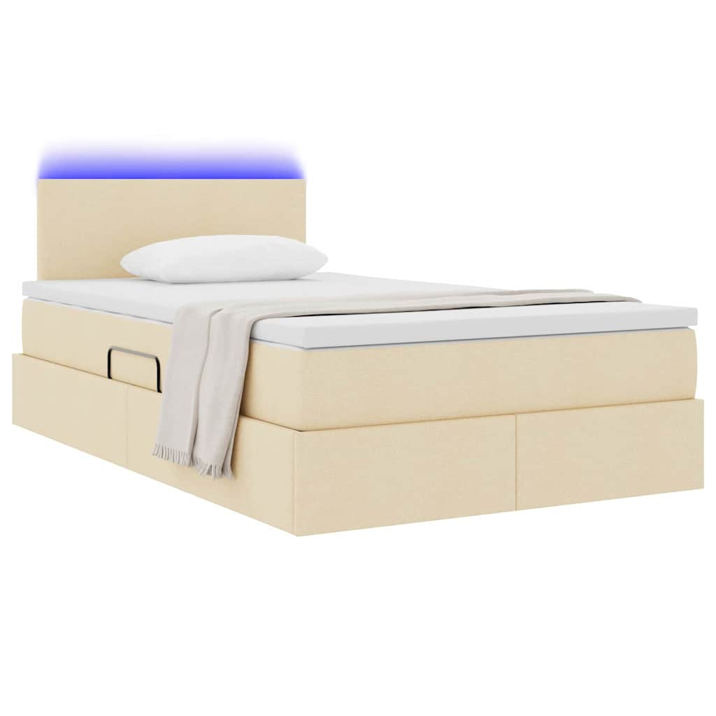 vidaXL LED Κρεβάτι αποθήκευσης με στρώμα Κρεμ 120 x 190 cm Ύφασμα