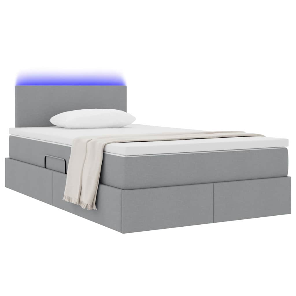 vidaXL LED Κρεβάτι αποθήκευσης με στρώμα Ανοιχτό γκρι 120 x 200 cm