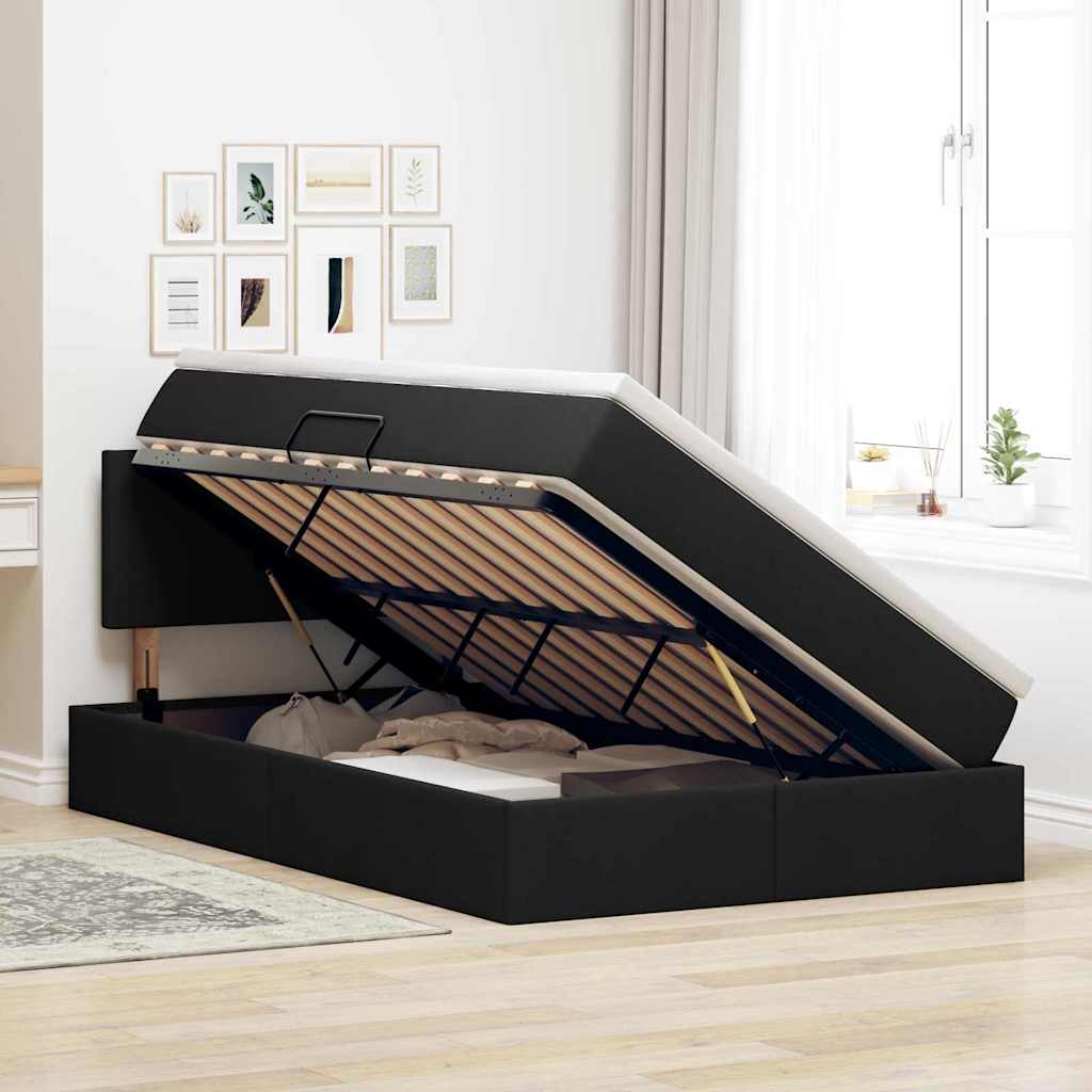 vidaXL LED Κρεβάτι αποθήκευσης με στρώμα Μαύρο 120 x 200 cm Ύφασμα