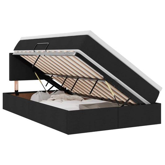vidaXL LED Κρεβάτι αποθήκευσης με στρώμα Μαύρο 120 x 200 cm Ύφασμα