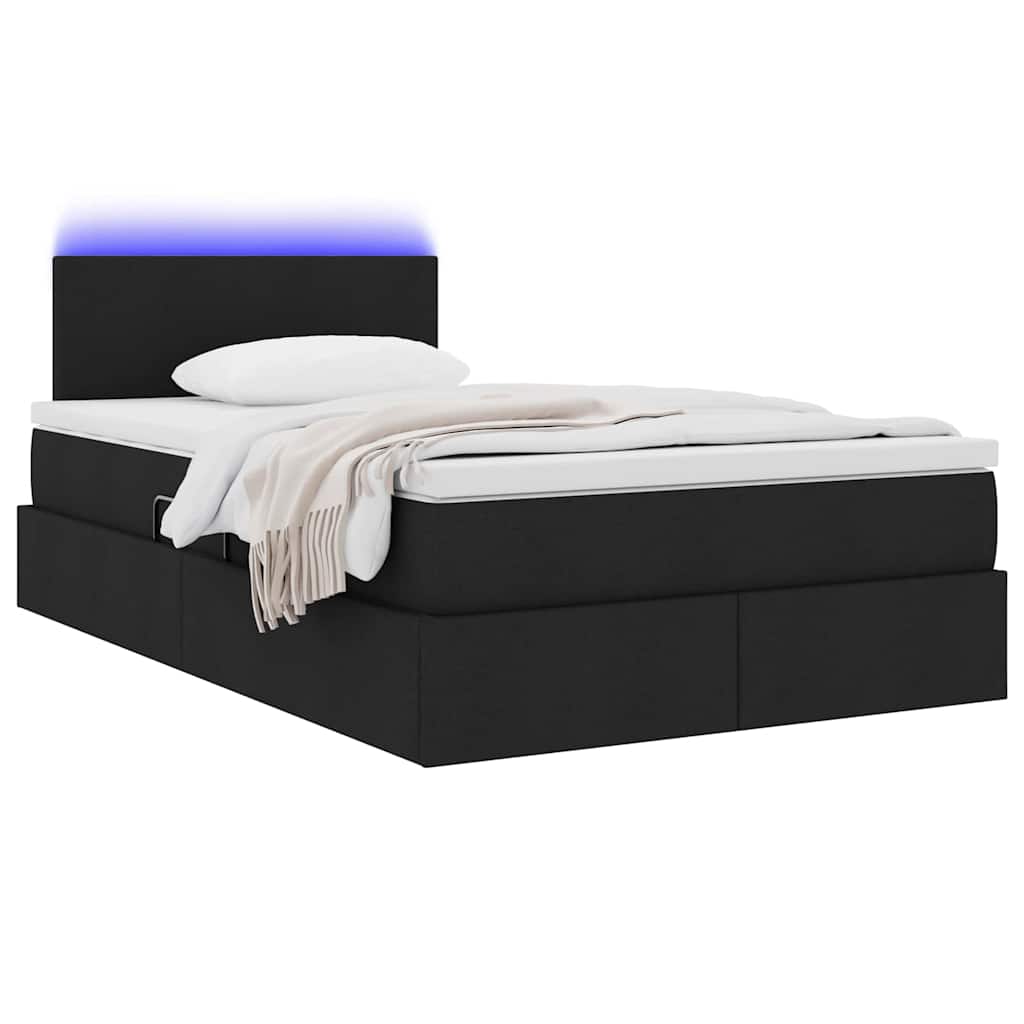 vidaXL LED Κρεβάτι αποθήκευσης με στρώμα Μαύρο 120 x 200 cm Ύφασμα
