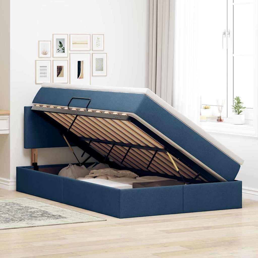 vidaXL LED Κρεβάτι αποθήκευσης με στρώμα Μπλε 120 x 200 cm Ύφασμα