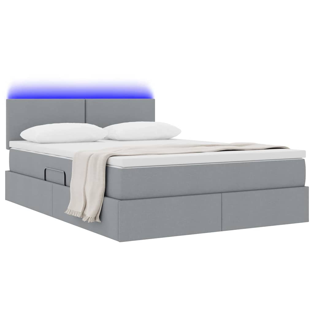 vidaXL LED Κρεβάτι αποθήκευσης με στρώμα Ανοιχτό γκρι 140 x 190 cm