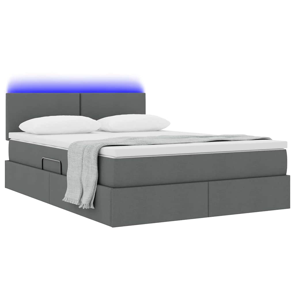 vidaXL LED Κρεβάτι αποθήκευσης με στρώμα Σκούρο Γκρι 140 x 190 cm