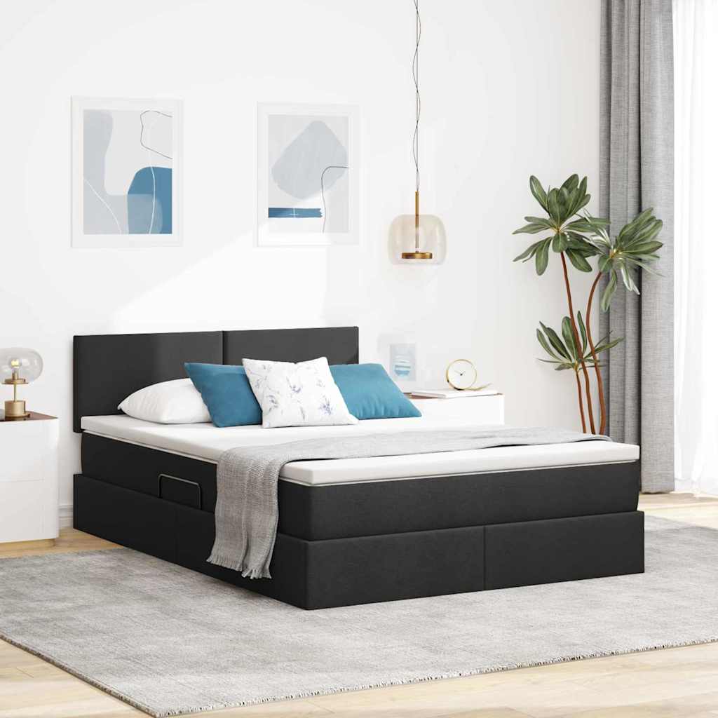 vidaXL LED Κρεβάτι αποθήκευσης με στρώμα Μαύρο 140 x 190 cm Ύφασμα