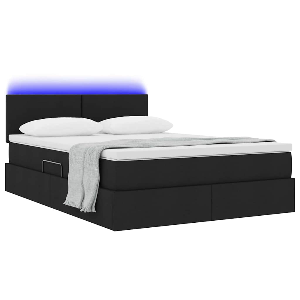 vidaXL LED Κρεβάτι αποθήκευσης με στρώμα Μαύρο 140 x 190 cm Ύφασμα