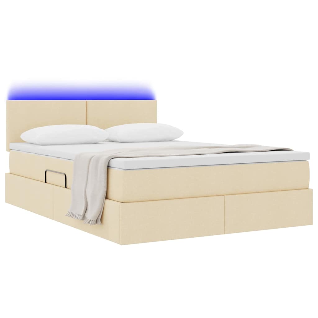 vidaXL LED Κρεβάτι αποθήκευσης με στρώμα Κρέμ 140 x 190 cm Ύφασμα