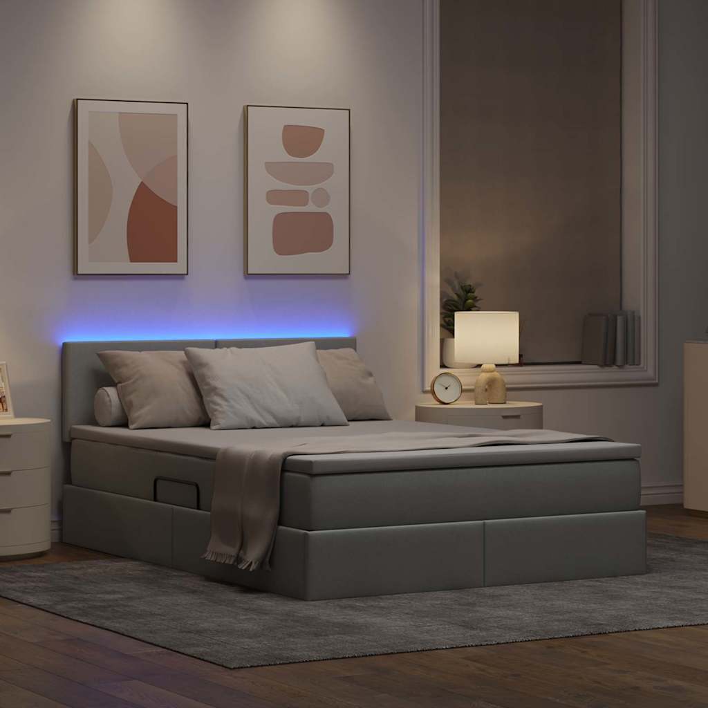 vidaXL LED Κρεβάτι αποθήκευσης με στρώμα Ανοιχτό γκρι 140 x 200 cm
