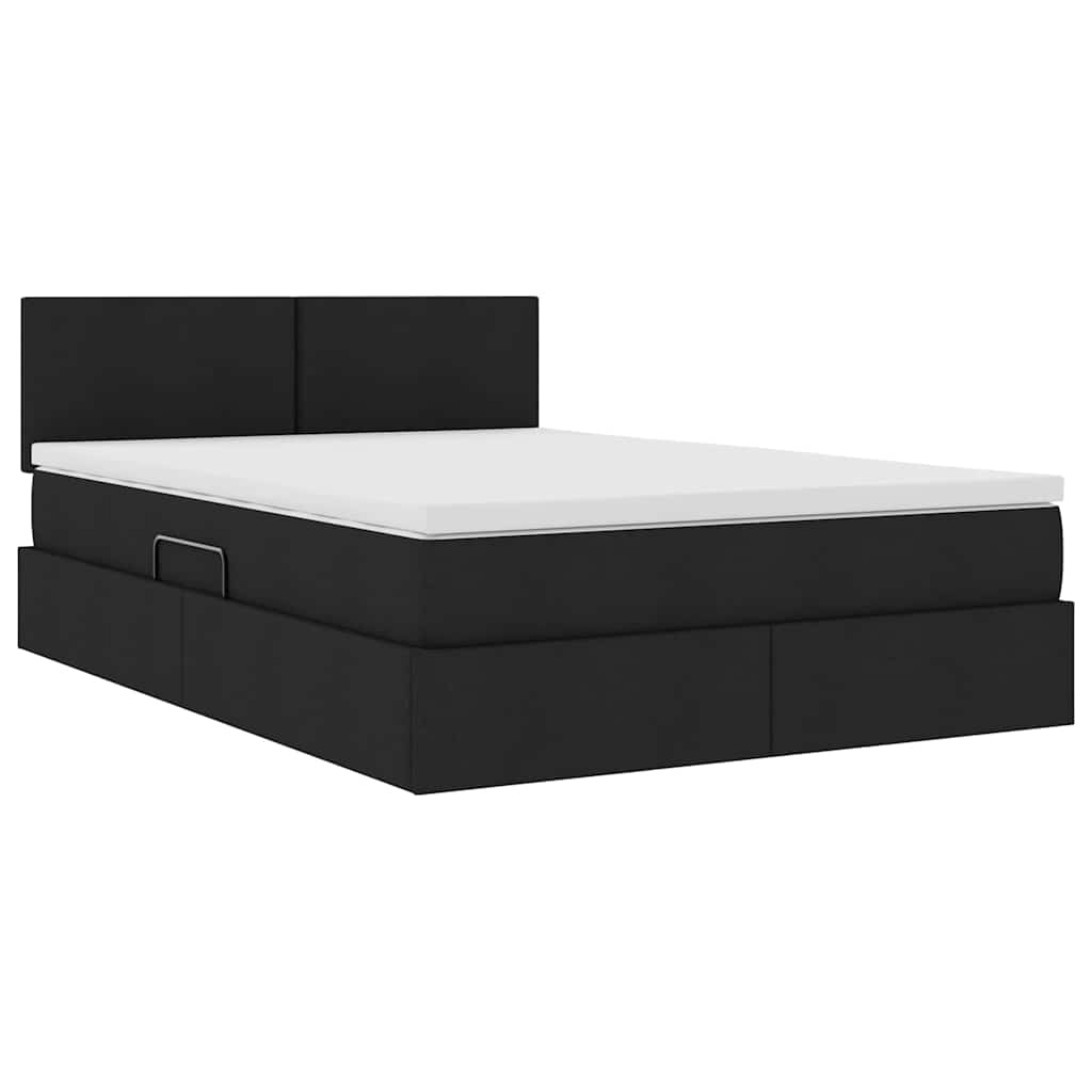 vidaXL LED Κρεβάτι αποθήκευσης με στρώμα Μαύρο 140 x 200 cm Ύφασμα