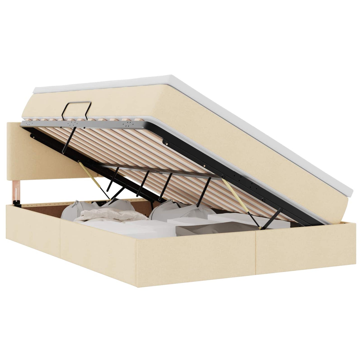 vidaXL LED Κρεβάτι αποθήκευσης με στρώμα Κρέμ 140 x 200 cm Ύφασμα