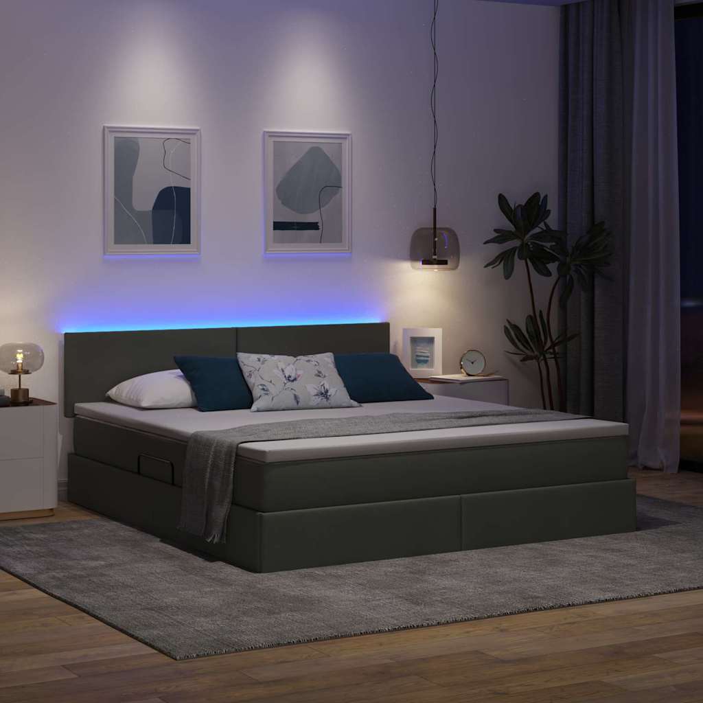vidaXL LED Κρεβάτι αποθήκευσης με στρώμα Σκούρο Γκρι 160 x 200 cm