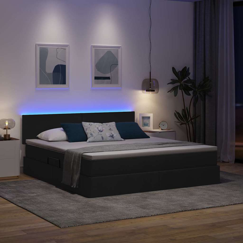 vidaXL LED Κρεβάτι αποθήκευσης με στρώμα Μαύρο 160 x 200 cm Ύφασμα