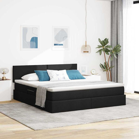 vidaXL LED Κρεβάτι αποθήκευσης με στρώμα Μαύρο 180 x 200 cm Ύφασμα