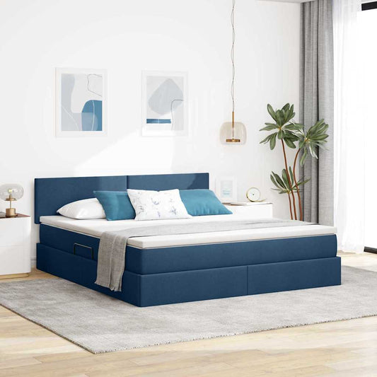 vidaXL LED Κρεβάτι αποθήκευσης με στρώμα Μπλε 180 x 200 cm Ύφασμα