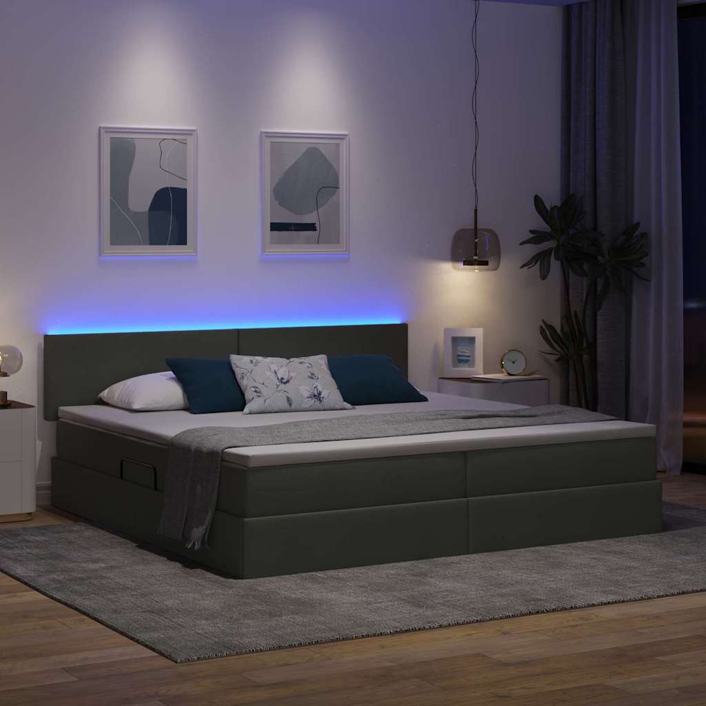 vidaXL LED Κρεβάτι αποθήκευσης με στρώμα Σκούρο Γκρι 200 x 200 cm
