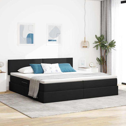 vidaXL LED Κρεβάτι αποθήκευσης με στρώμα Μαύρο 200 x 200 cm Ύφασμα