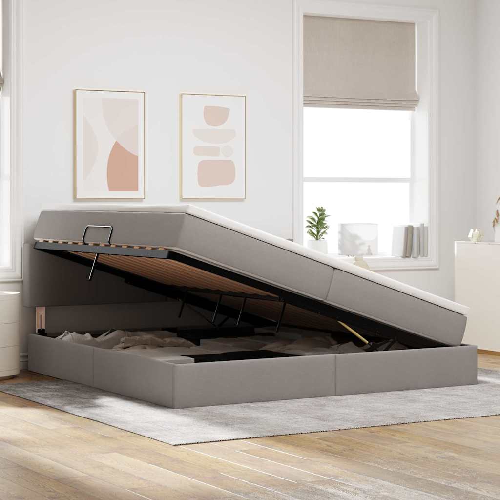vidaXL LED Κρεβάτι αποθήκευσης με στρώμα Taupe 200 x 200 cm Ύφασμα