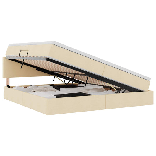 vidaXL LED Κρεβάτι αποθήκευσης με στρώμα Κρέμ 200 x 200 cm Ύφασμα