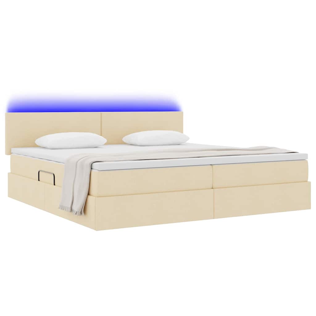 vidaXL LED Κρεβάτι αποθήκευσης με στρώμα Κρέμ 200 x 200 cm Ύφασμα