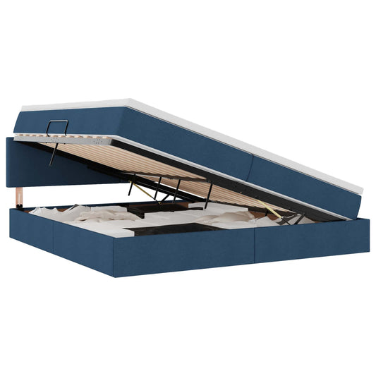vidaXL LED Κρεβάτι αποθήκευσης με στρώμα Μπλε 200 x 200 cm Ύφασμα