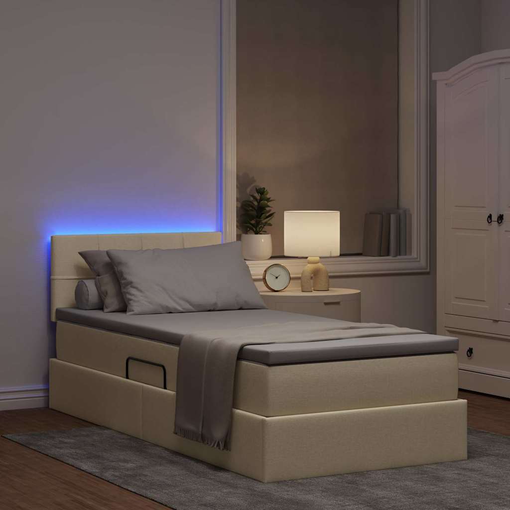 vidaXL LED Κρεβάτι αποθήκευσης με στρώμα Κρέμ 90 x 190 cm Ύφασμα