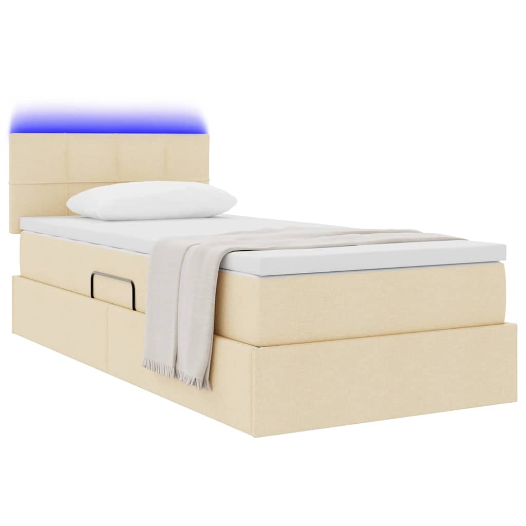vidaXL LED Κρεβάτι αποθήκευσης με στρώμα Κρέμ 90 x 190 cm Ύφασμα