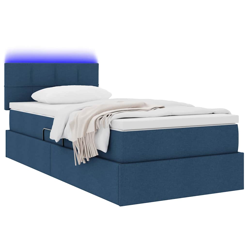 vidaXL LED Κρεβάτι αποθήκευσης με στρώμα Μπλε 90 x 190 cm Ύφασμα