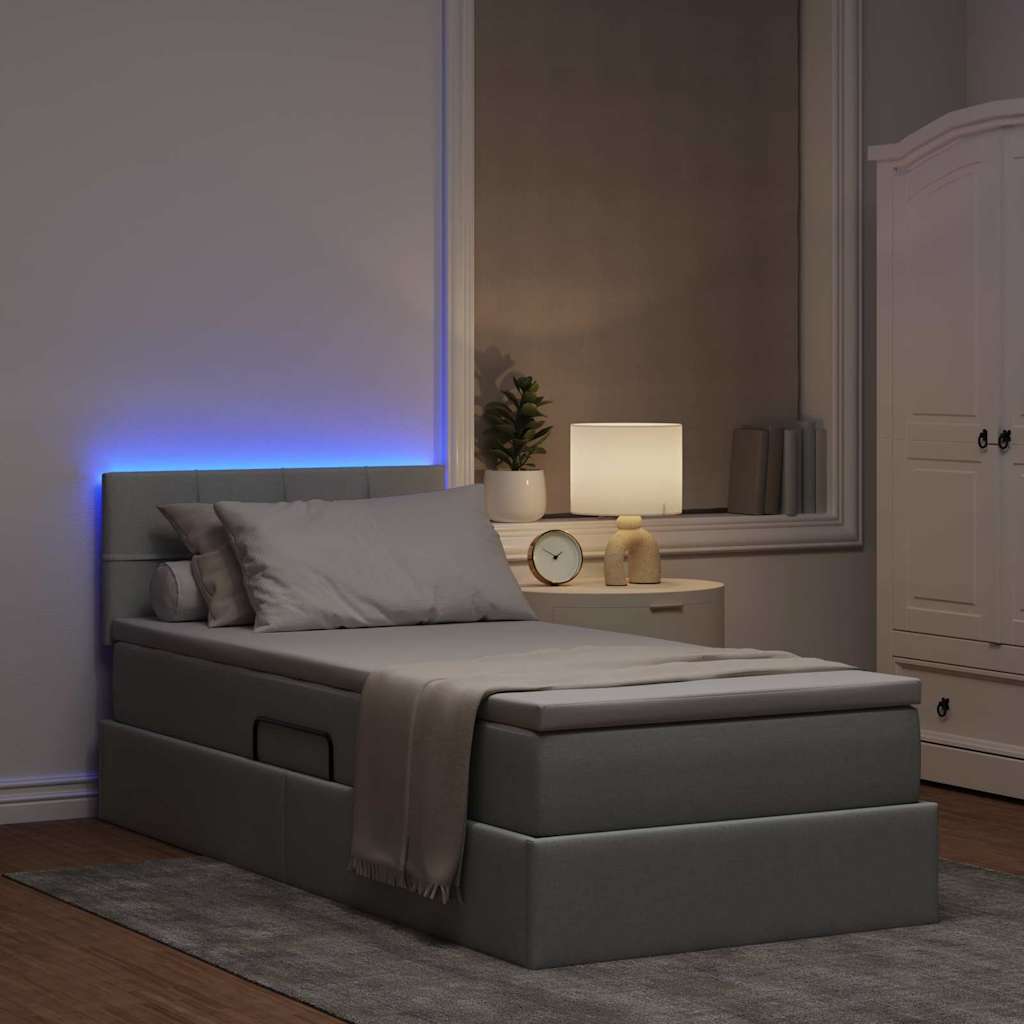 vidaXL LED Κρεβάτι αποθήκευσης με στρώμα Ανοιχτό γκρι 90 x 200 cm