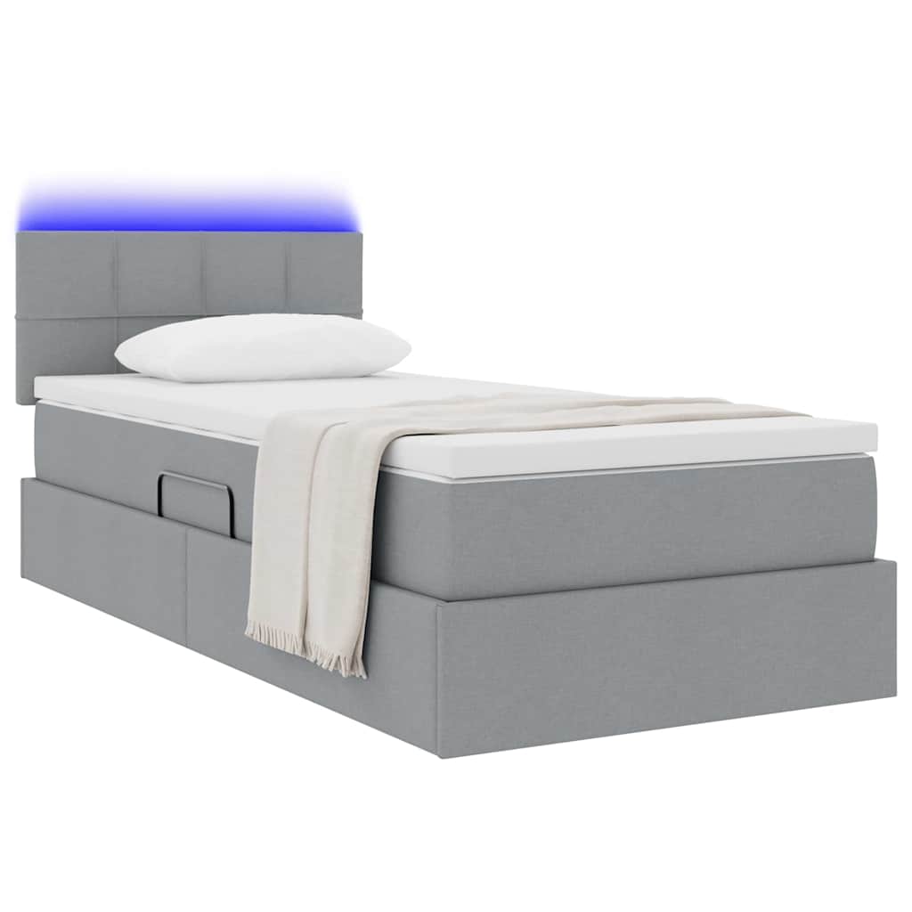 vidaXL LED Κρεβάτι αποθήκευσης με στρώμα Ανοιχτό γκρι 100 x 200 cm