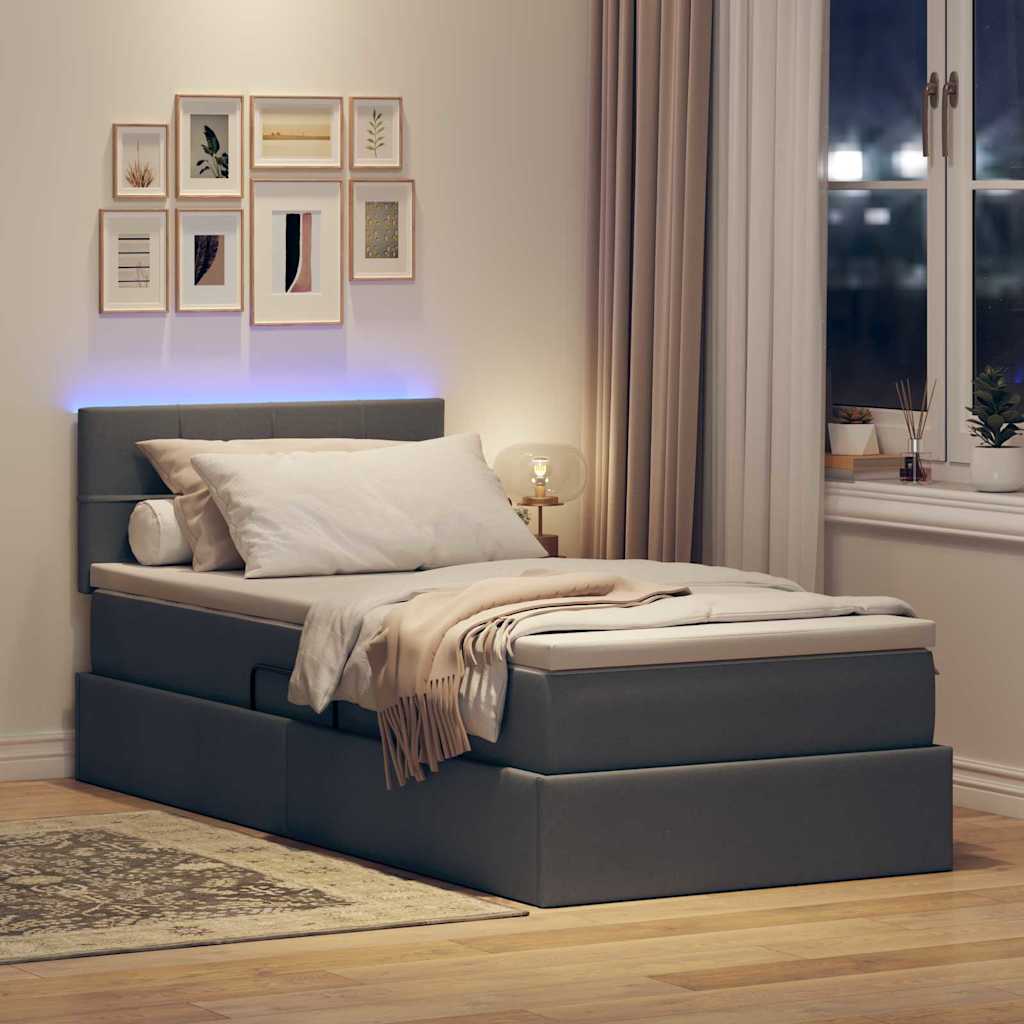 vidaXL LED Κρεβάτι αποθήκευσης με στρώμα Σκούρο Γκρι 100 x 200 cm