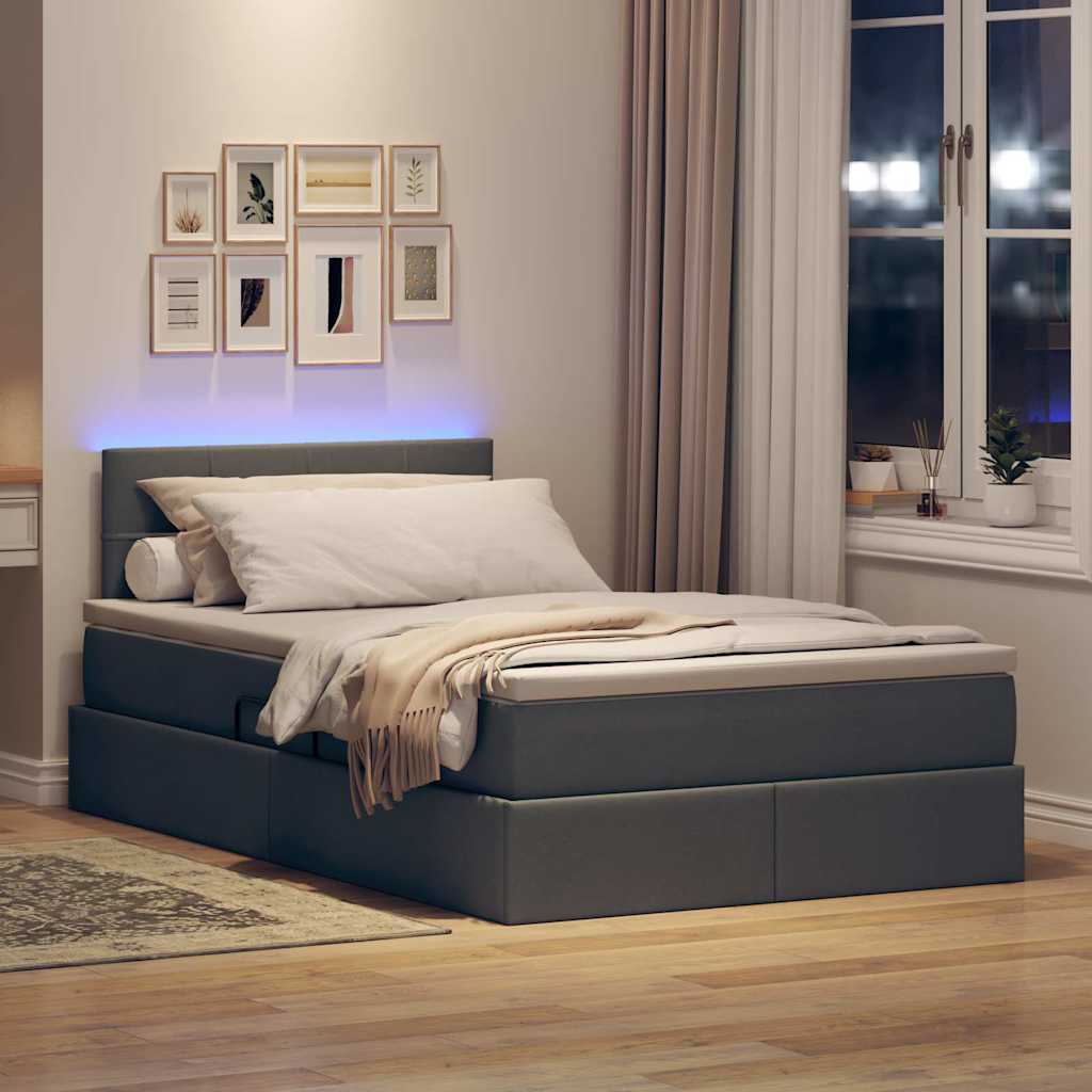 vidaXL LED Κρεβάτι αποθήκευσης με στρώμα Σκούρο Γκρι 120 x 190 cm