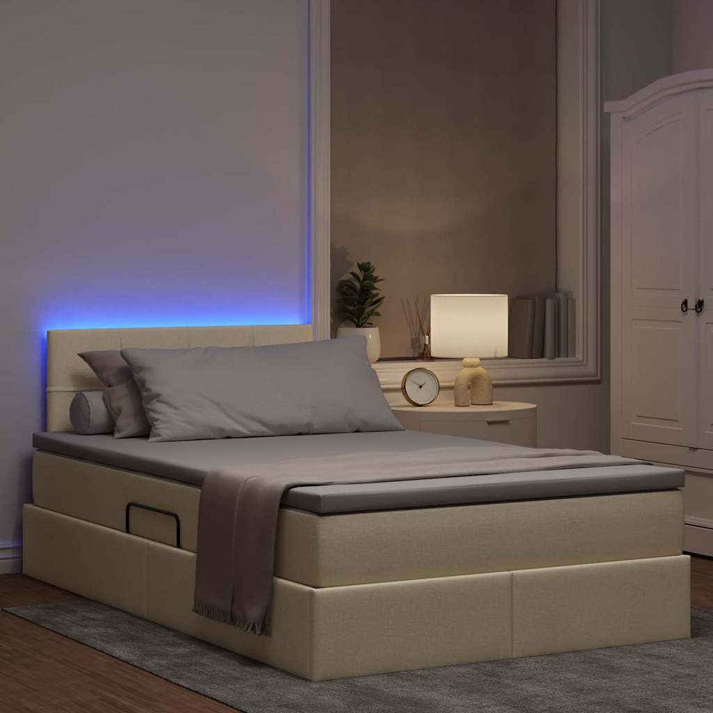 vidaXL LED Κρεβάτι αποθήκευσης με στρώμα Κρεμ 120 x 190 cm Ύφασμα