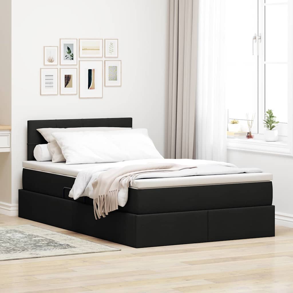 vidaXL LED Κρεβάτι αποθήκευσης με στρώμα Μαύρο 120 x 200 cm Ύφασμα