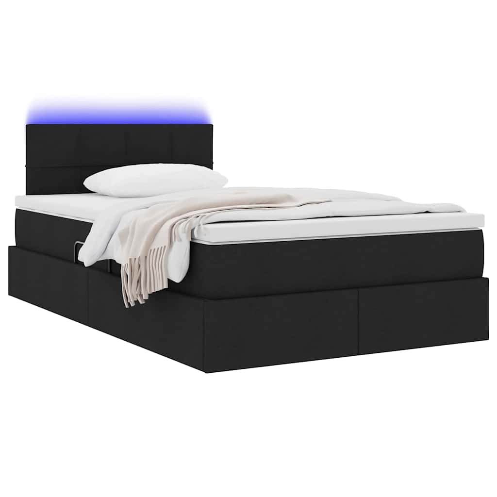 vidaXL LED Κρεβάτι αποθήκευσης με στρώμα Μαύρο 120 x 200 cm Ύφασμα