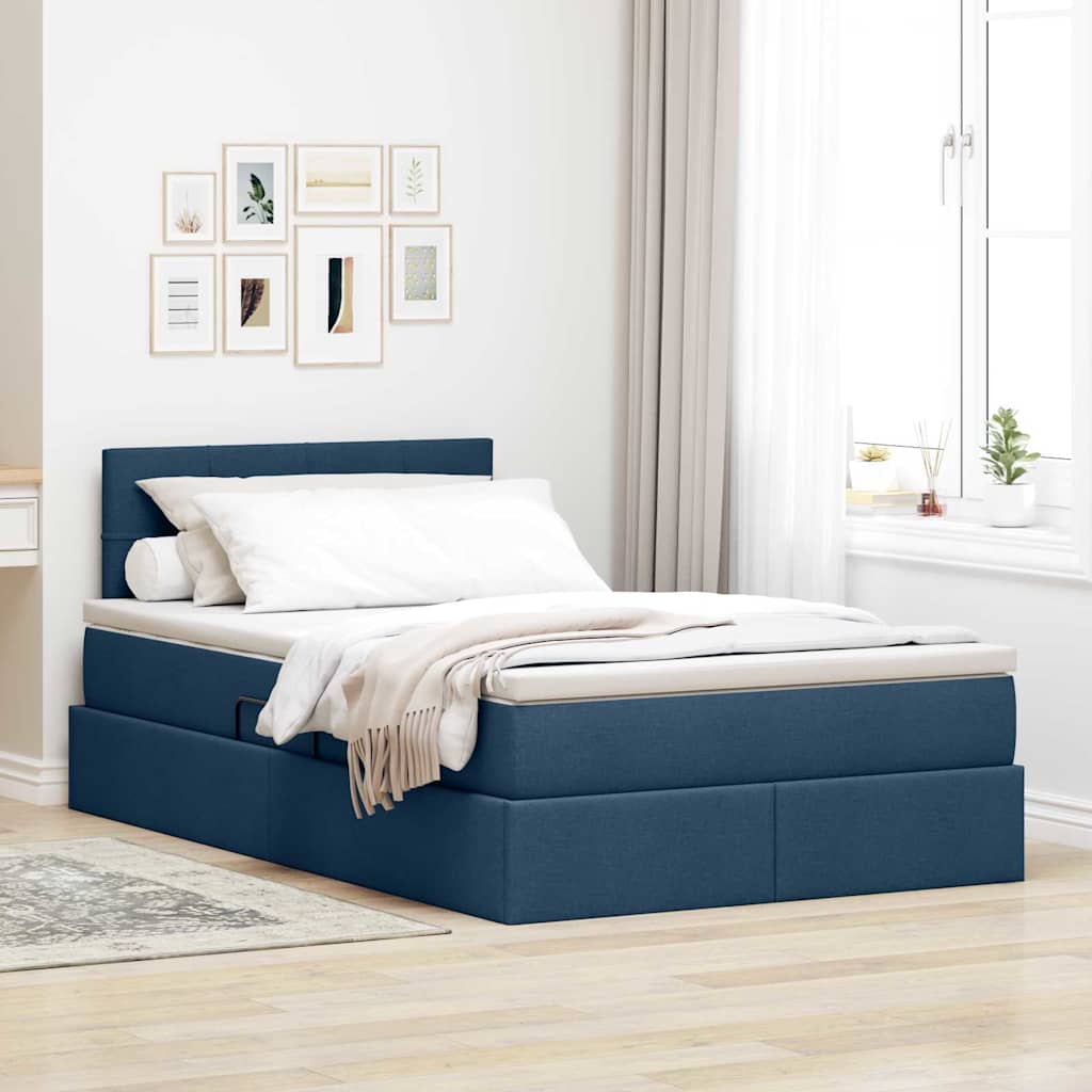 vidaXL LED Κρεβάτι αποθήκευσης με στρώμα Μπλε 120 x 200 cm Ύφασμα