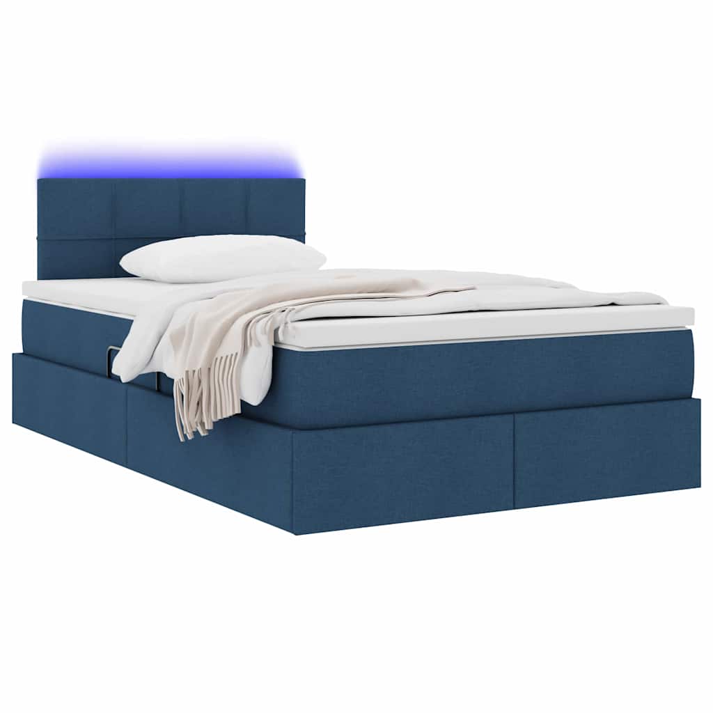 vidaXL LED Κρεβάτι αποθήκευσης με στρώμα Μπλε 120 x 200 cm Ύφασμα