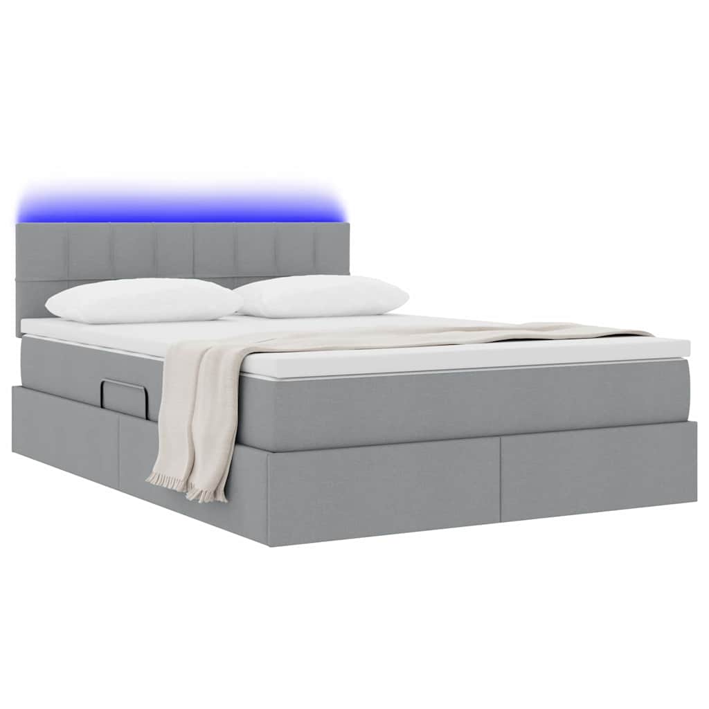 vidaXL LED Κρεβάτι αποθήκευσης με στρώμα Ανοιχτό γκρι 140 x 190 cm