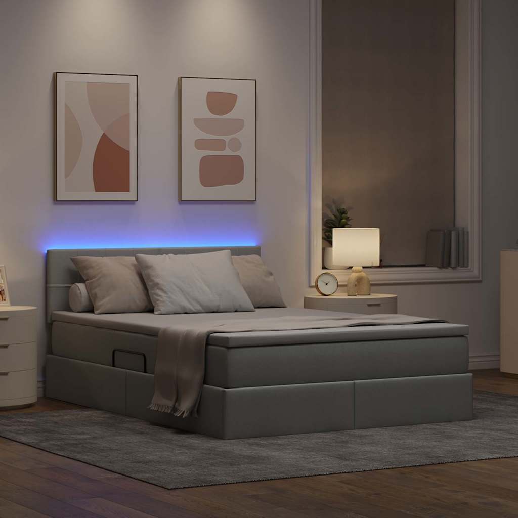 vidaXL LED Κρεβάτι αποθήκευσης με στρώμα Ανοιχτό γκρι 140 x 200 cm