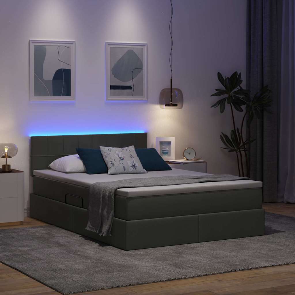 vidaXL LED Κρεβάτι αποθήκευσης με στρώμα Σκούρο Γκρι 140 x 200 cm
