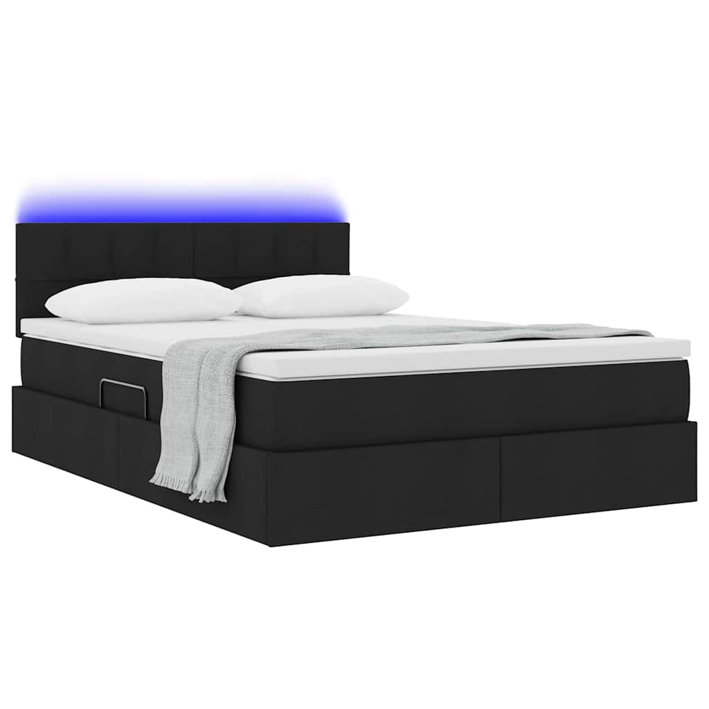 vidaXL LED Κρεβάτι αποθήκευσης με στρώμα Μαύρο 140 x 200 cm Ύφασμα