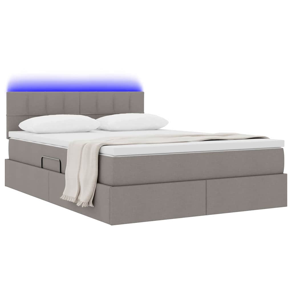 vidaXL LED Κρεβάτι αποθήκευσης με στρώμα Taupe 140 x 200 cm Ύφασμα