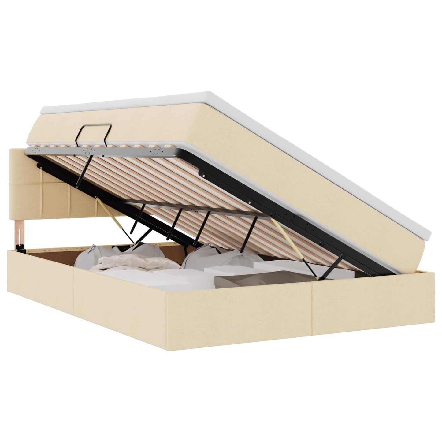 vidaXL LED Κρεβάτι αποθήκευσης με στρώμα Κρέμ 140 x 200 cm Ύφασμα