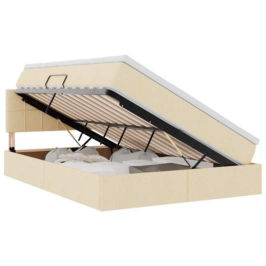 vidaXL LED Κρεβάτι αποθήκευσης με στρώμα Κρέμ 140 x 200 cm Ύφασμα