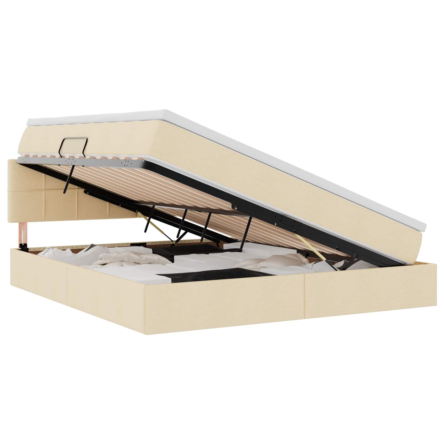 vidaXL LED Κρεβάτι αποθήκευσης με στρώμα Κρέμ 160 x 200 cm Ύφασμα