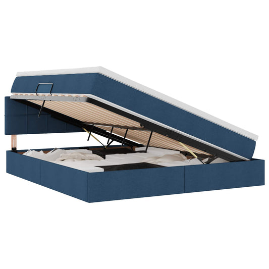 vidaXL LED Κρεβάτι αποθήκευσης με στρώμα Μπλε 160 x 200 cm Ύφασμα