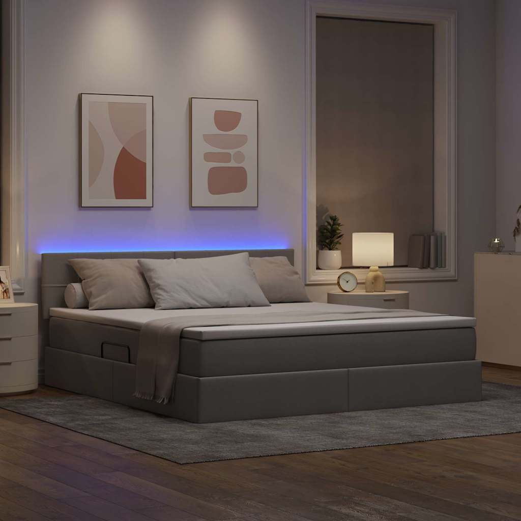 vidaXL LED Κρεβάτι αποθήκευσης με στρώμα Taupe 180 x 200 cm Ύφασμα