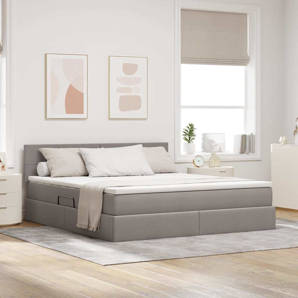 vidaXL LED Κρεβάτι αποθήκευσης με στρώμα Taupe 180 x 200 cm Ύφασμα