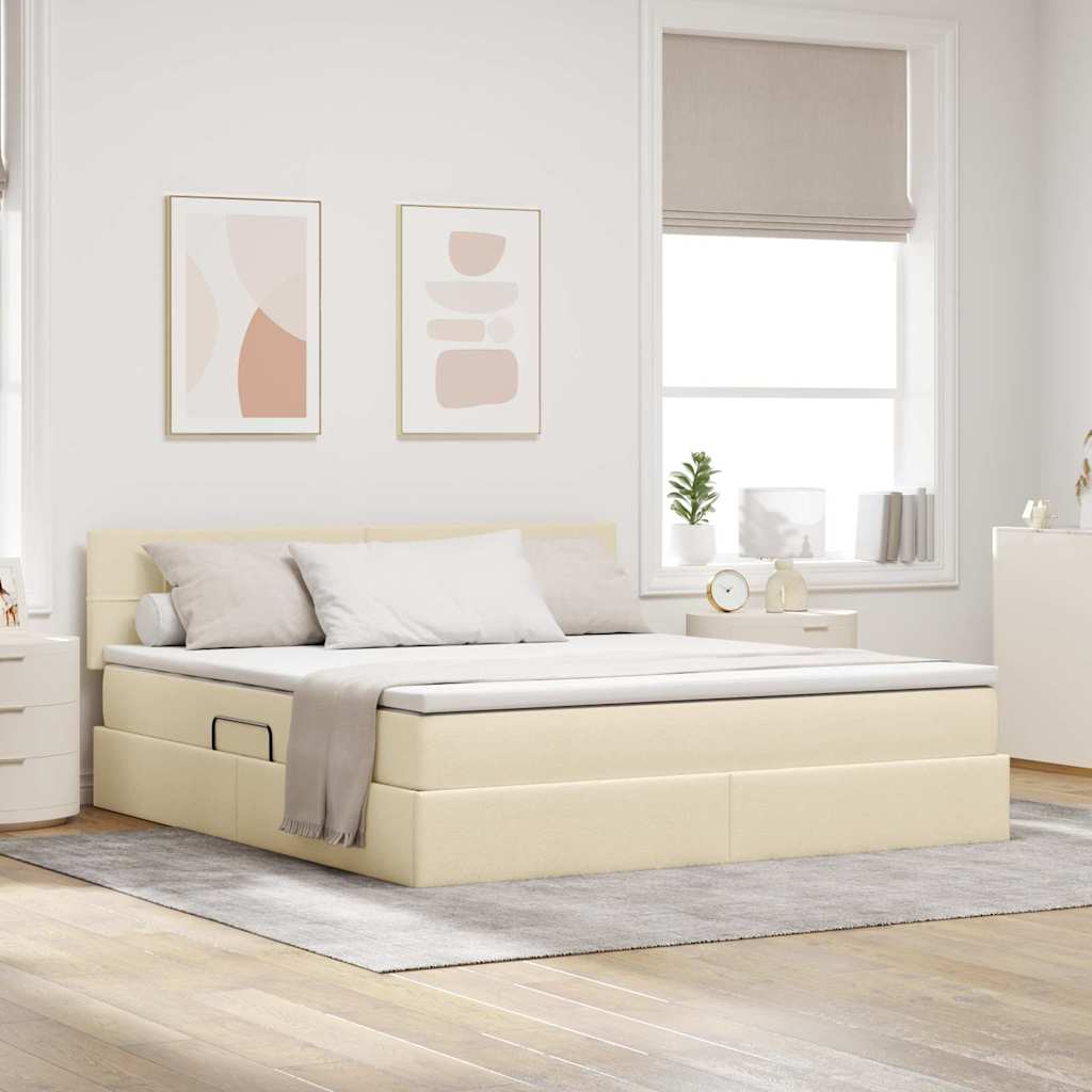 vidaXL LED Κρεβάτι αποθήκευσης με στρώμα Κρέμ 180 x 200 cm Ύφασμα