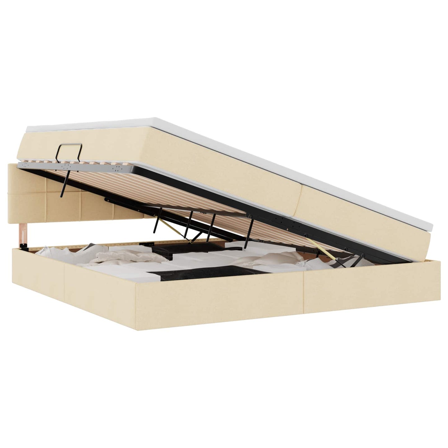 vidaXL LED Κρεβάτι αποθήκευσης με στρώμα Κρέμ 200 x 200 cm Ύφασμα